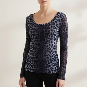 INTERNATIONAL‎ CONCEPTS Womens Black Brown Mesh Cheetah Print Long Sleeve Blouse